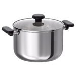 MIDDAGSMAT Pot with lid, clear glass/stainless steel, 5 l