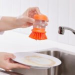 VIDEVECKMAL Dish-washing brush with dispenser, bright orange - Image 3