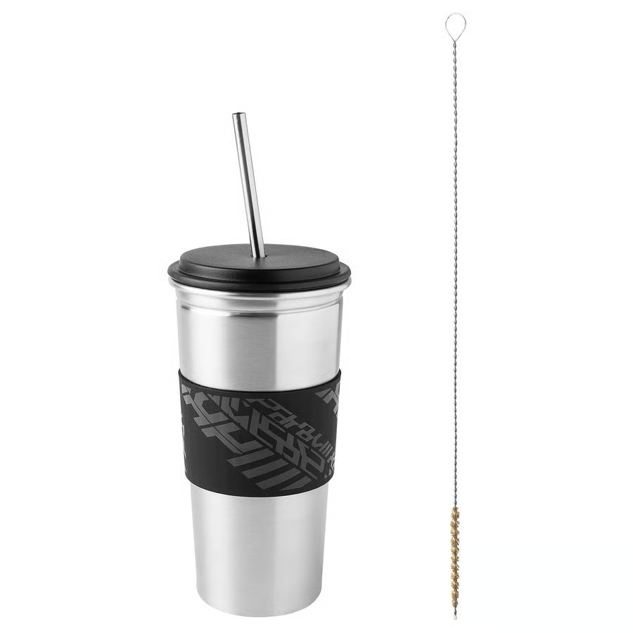 280-1 lanespelare-mug-with-lid-and-straw-black LÅNESPELARE Mug with lid and straw, black - Image 1