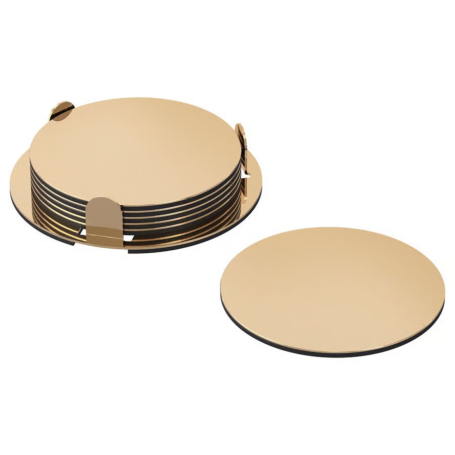 389-1 glattis-coasters-with-holder-brass-colour GLATTIS Coasters with holder, brass-colour, 8.5 cm - Image 1