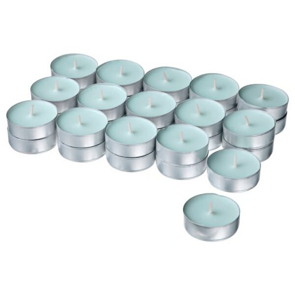 BUKETTAPEL Scented tealight, bergamot & cedarwood/pale green, 3.5 hr