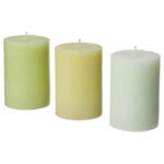 LÖVSKOGSLUND Scented pillar candle, Apple mixed colours, 30 hr