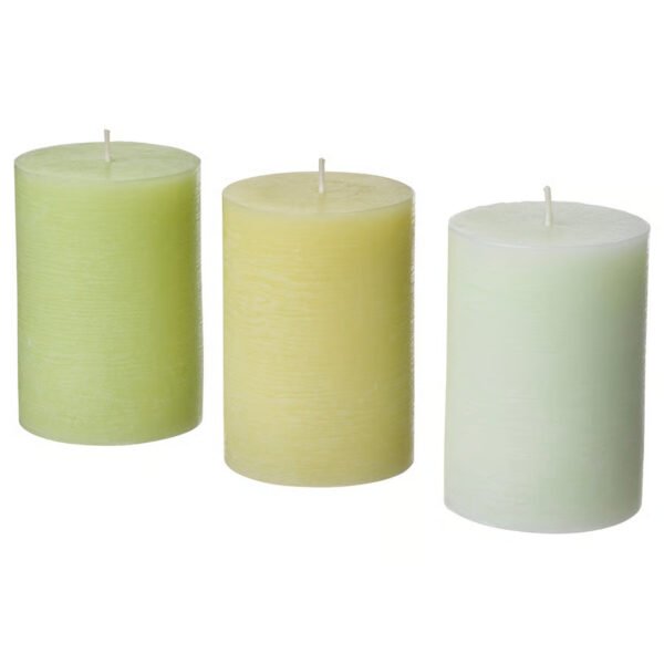 LÖVSKOGSLUND Scented pillar candle, Apple mixed colours, 30 hr