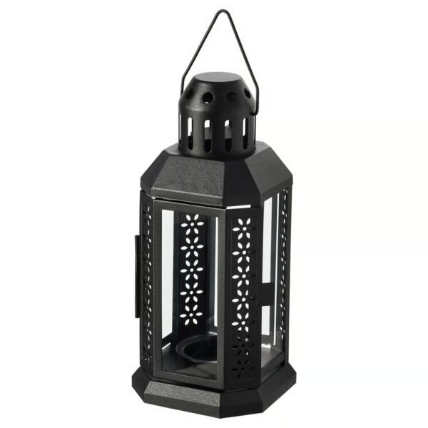 ENRUM Lantern for tealight, in/outdoor, black, 22 cm
