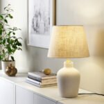 BLIDVÄDER Table lamp, off-white ceramic/beige, 50 cm - Image 5