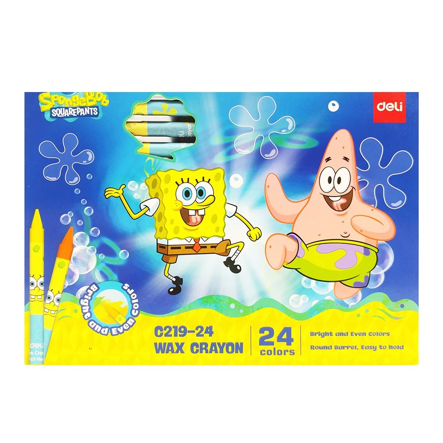 2-Deli SpongeBob Wax Crayons Set 24 Colors Deli Oil Pastel Crayon Pencil Bucket Design 36 Colors - Image 1