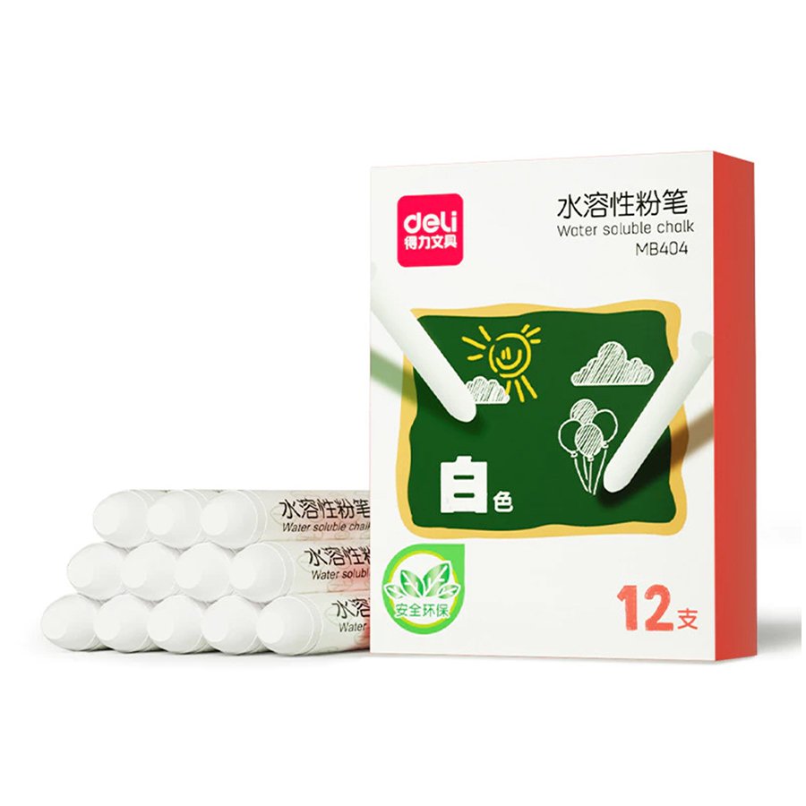 6-Deli Water Soluble Dust Free White Chalk For Blackboard Deli Water Soluble Dust Free White Chalk For Blackboard 12pcs - Image 1