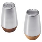 AFTONHAJ Salt/pepper shaker, set of 2, stainless steel beech/walnut, 8.5 cm