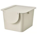 TRÖSKNING Bin with lid, light beige, 12 l