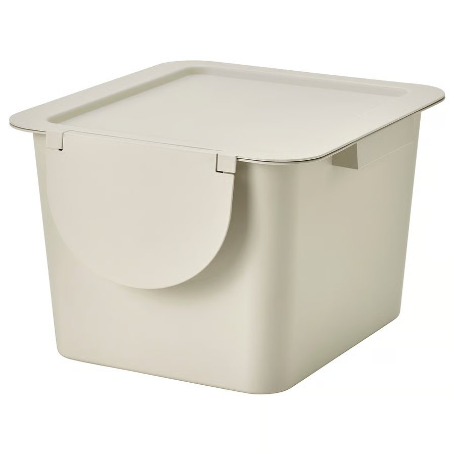 949-1 troeskning-bin-with-lid-light-beige TRÖSKNING Bin with lid, light beige, 12 l - Image 1