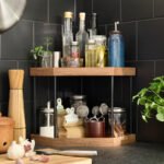 NÅLBLECKA Corner shelf, metal/bamboo for kitchen countertop, 28x28x28 cm - Image 2