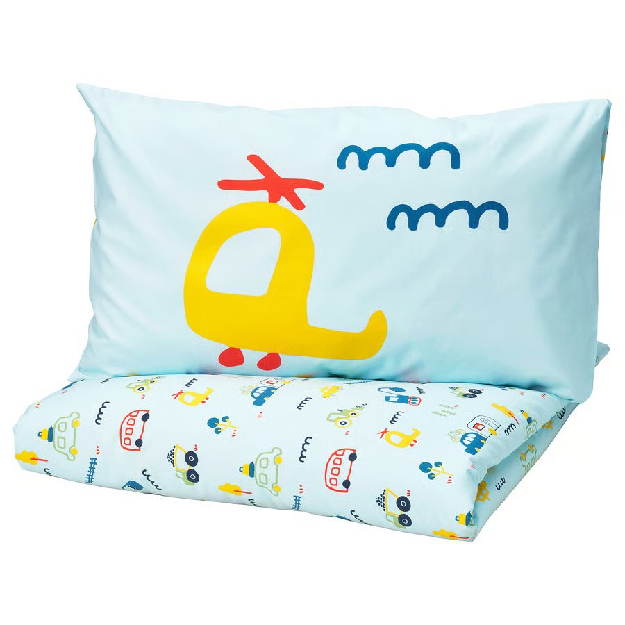 990-1 barndroem-duvet-cover-and-pillowcase-blue-vehicles-pattern BARNDRÖM Duvet cover and pillowcase, blue/vehicles pattern, 150x200/50x80 cm - Image 1