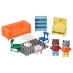 HUSET Dollhouse furniture and figures, living room/kitchen, multicolour