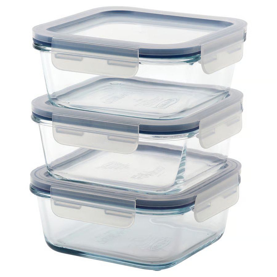 1058-1 ikea-365-food-container-with-lid-square-glass IKEA 365+ Food container with lid, square/glass, 600 ml, 3 pack - Image 1