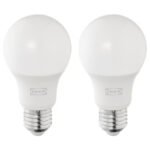 SOLHETTA LED bulb E27, 470 lumen, globe opal white, 2 pack