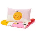 GRÖNFINK Duvet cover and 1 pillowcase for cot, multicolour/striped, 110x125/35x55 cm