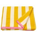SLÅNHÖSTMAL Bath towel, white/yellow striped, 70x140 cm