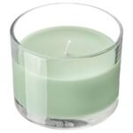 LOTSFÅGEL Scented candle in glass, apple/light green, 20 hr