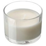 LOTSFÅGEL Scented candle in glass, vanilla/pale beige, 20 hr