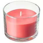 LOTSFÅGEL Scented candle in glass, Watermelon/bright pink, 20 hr